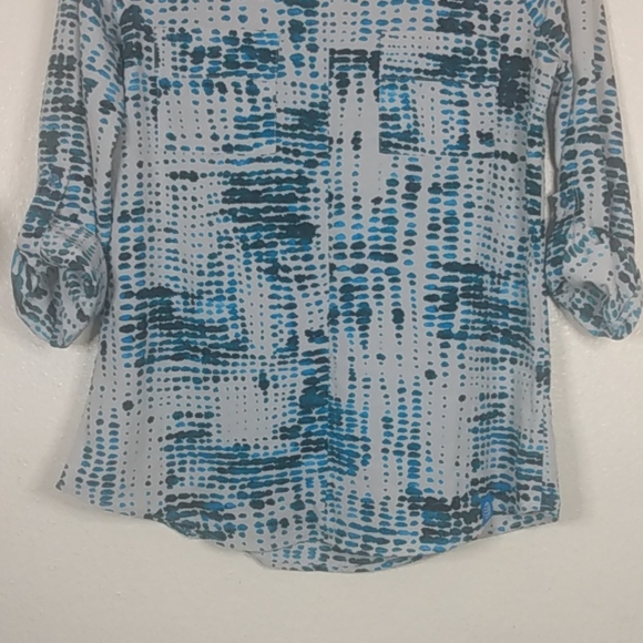 Land's End Outfitters Long Tab Sleeve Top AT&T Logo Blue Gray Pattern size US 4 - Picture 4 of 15